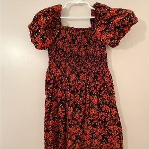 GAP Kids Black Dress with Red and Orange Floral Pattern